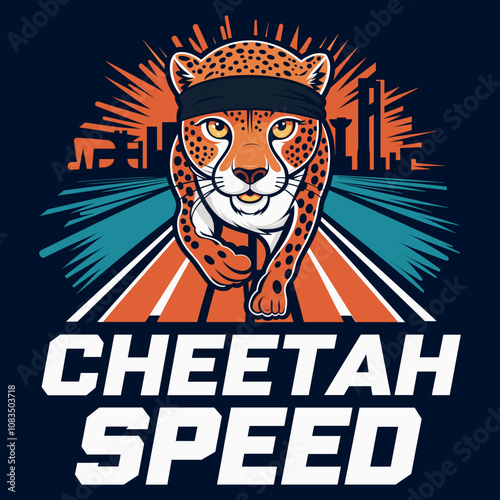 Cheetah Speed - T-Shirt Print Design with Running Cheetah on Track