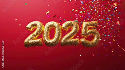 Golden glitter 2025 numbers with festive confetti celebration