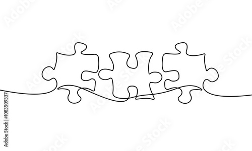 Continuous One Line Drawing Puzzle Connect. Business Connection One Line Minimalist Vector Illustration. Single Line Art for Modern Business Design