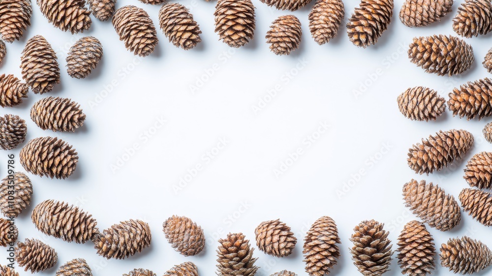 Obraz premium Pine Cones and Fir Branches Frame isolated on white screen