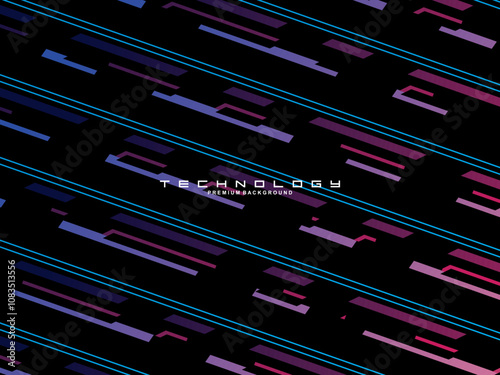 Tech Fashion Print Design with Neon Lines and Lines. Futuristic Background. Bright Stripes on Dark Background suitable for textiles, fabrics, digital technology, websites, etc.