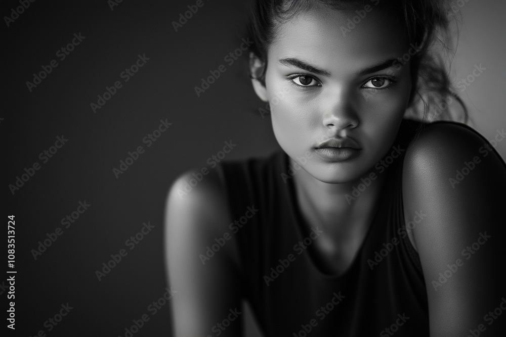 Fototapeta premium Minimalist portrait of a strong woman, black and white tones