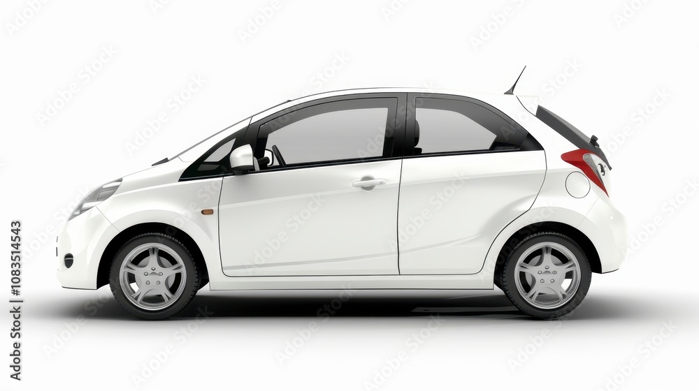 Fototapeta premium A compact car with hatchback design, isolated on white background