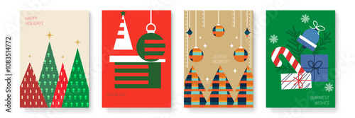Festive Holiday Greeting Cards With Christmas Decorations. Illustrations of Christmas-themed Greeting Cards Featuring Ornament. Perfect for Holiday Celebrations and Spreading Joy Christmas Season