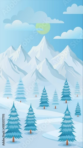 Animated landscape with forest and mountains