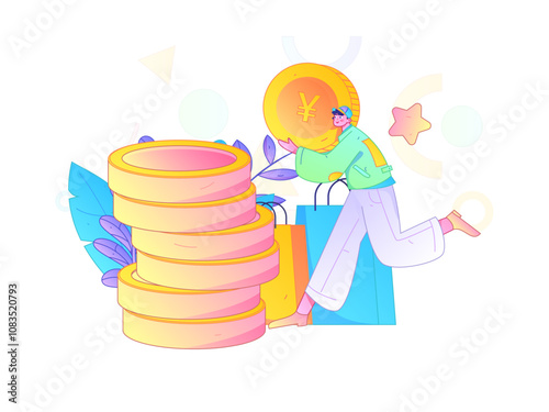 Holiday shopping people doing e-commerce online shopping flat vector concept operation hand drawn illustration
 photo