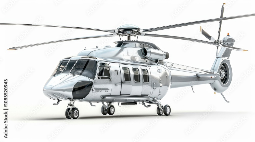 Fototapeta premium A modern helicopter with rotor blades extended, isolated on a white background
