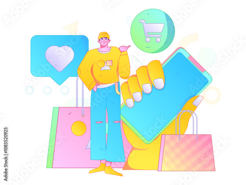 Holiday shopping people doing e-commerce online shopping flat vector concept operation hand drawn illustration
