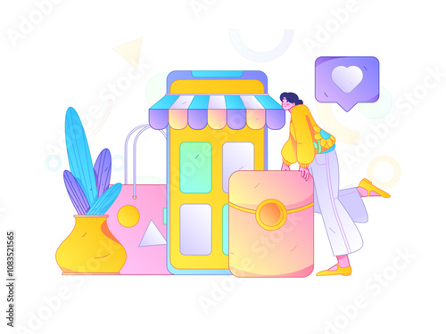 Holiday shopping people doing e-commerce online shopping flat vector concept operation hand drawn illustration
