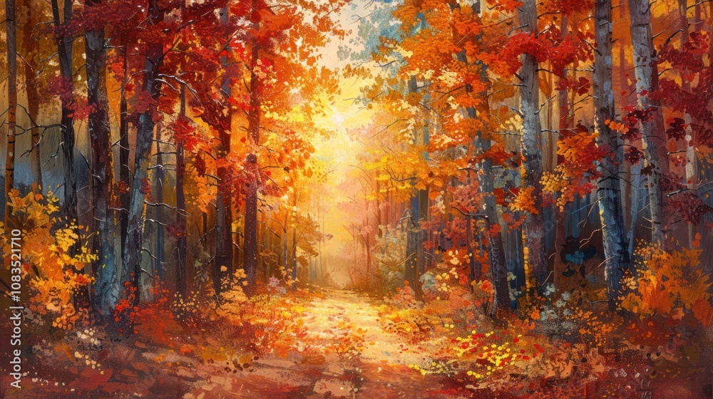 Obraz premium Sunlit autumn forest path.