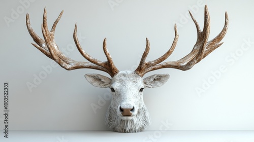 Whitetail Deer Antlers: A majestic whitetail deer head with impressive antlers,  a captivating image for home decor and wildlife enthusiasts.   photo