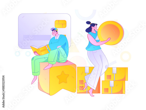 Holiday shopping people doing e-commerce online shopping flat vector concept operation hand drawn illustration
