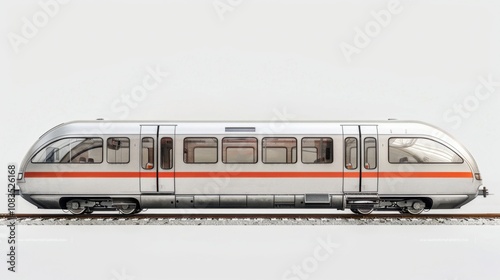 A sleek commuter train with sliding doors, isolated on a white background