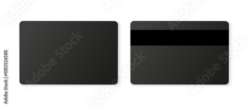 Realistic Black Plastic Card Mockup for Business, Hotel Room, Membership, and Gift Cards, Vector Design Template