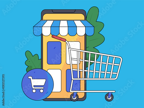 Holiday shopping people doing e-commerce online shopping flat vector concept operation hand drawn illustration
