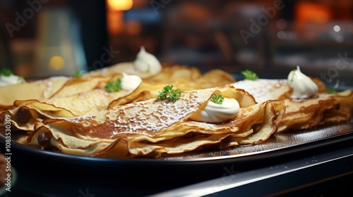 A photo of a modern creperie with creative crepe fill photo