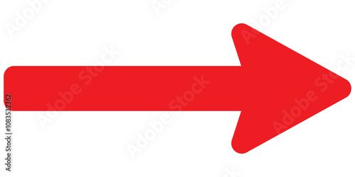 Red long arrow icon isolated on white background. Long arrow vector, icon. Red horizontal arrow. Straight long arrow vector icon.