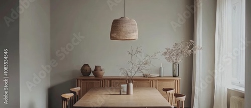 Scandinavian dining room with an oak table and chairs