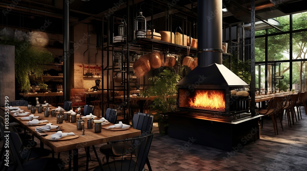 Fototapeta premium A photo of a modern barbecue restaurant