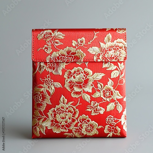 Elegant Red Floral Envelope with Embroidery Design Perfect for Special Occasions, Gift Wrapping, and Cultural Celebrations in an Artistic Showcase photo