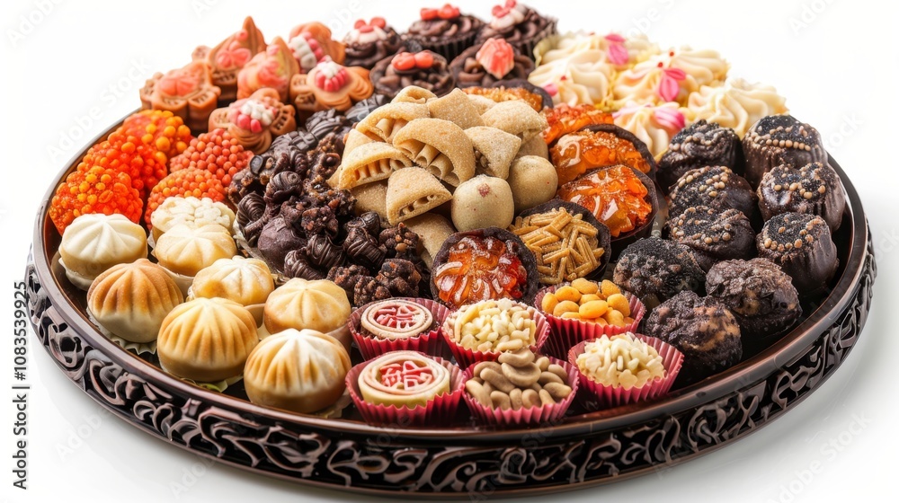 Fototapeta premium Chinese New Year sweets platter, isolate on white background, representing joy and prosperity,