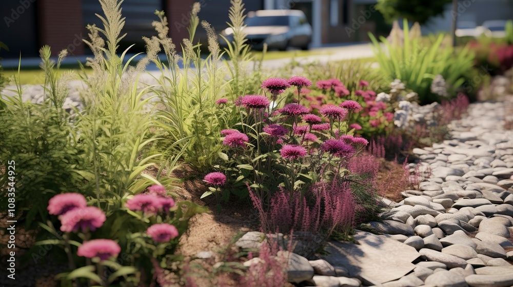 Fototapeta premium A photo of a rain garden designed to capture and filter