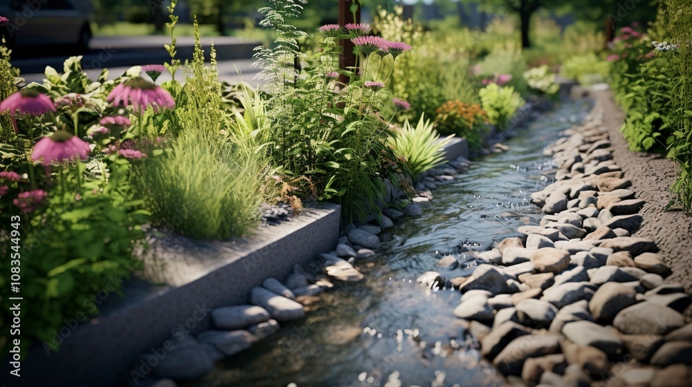 Obraz premium A photo of a rain garden designed to capture and filter