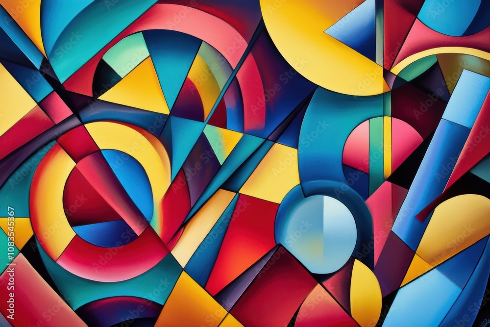 Obraz premium A vibrant abstract composition featuring geometric shapes and bold colors.