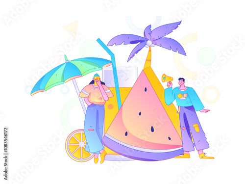 Summer characters daily life scene illustration
