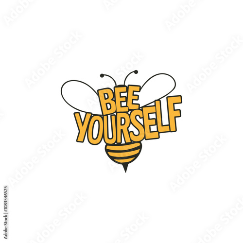 Stylized bee illustration with the text Bee Yourself featuring bold yellow letters forming the bee's body and wings.