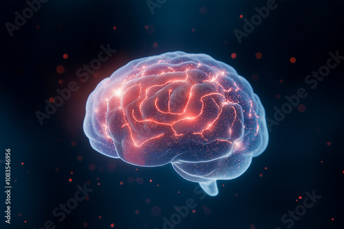 A brain with red and blue lights surrounding it