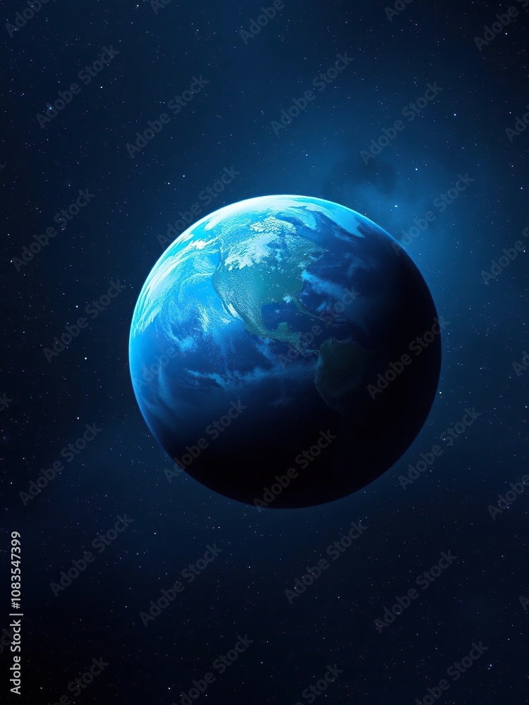 Fototapeta premium A beautiful blue planet floating in the vastness of space, surrounded by stars and cosmic dust, atmosphere