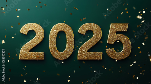 Golden glitter 2025 numbers with festive confetti celebration