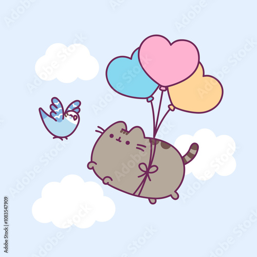 Pusheen cat happy birthday vector illustration
