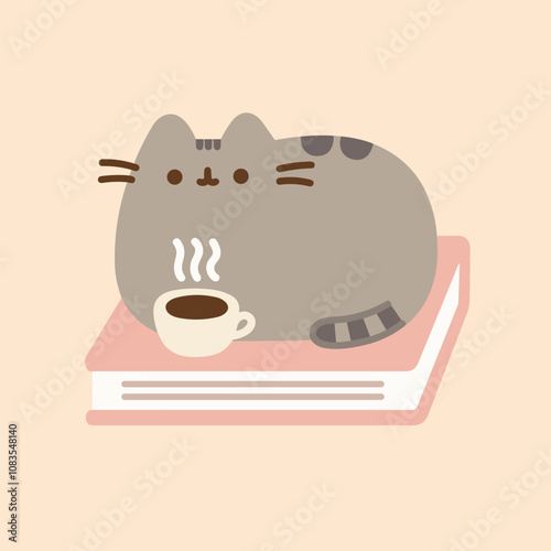 Pusheen cat enjoy the coffee vector illustration