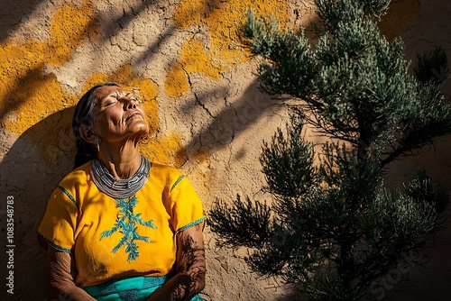 Native American Woman Contemplating in the Southwest Desert.