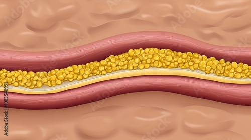 Cholesterol Plaque Buildup in Artery  Cross Section Illustration of Atherosclerosis