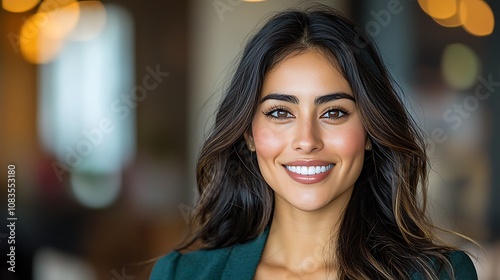 Wallpaper Mural The image captures a smiling woman looking directly at the camera with a confident and engaging expression Torontodigital.ca