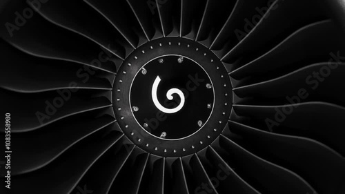 Jet engine against a black background, showcasing the spinning details of the aircraft's turbojet, highlighting its power and precision. Perfect for any aviation, engineering or aerospace technology.