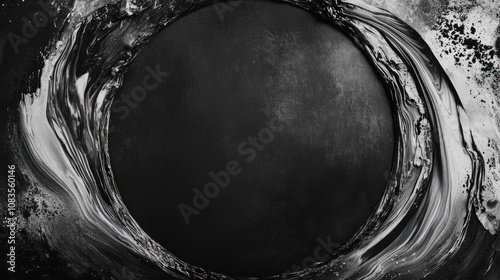 Abstract Black and White Swirls Framing a Dark Circle photo