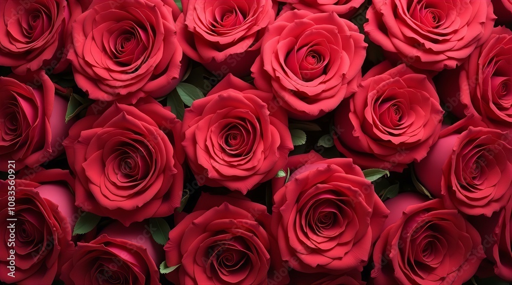Fototapeta premium A close-up view of a burgundy box overflowing with vibrant, velvety red roses
