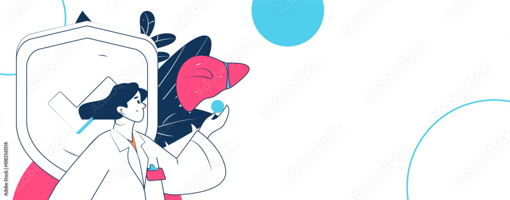 Obraz premium National Liver Protection Day Medical Characters Flat Vector Concept Operation Hand Drawn Illustration 
