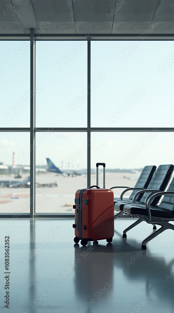 Fototapeta premium Modern Airport Waiting Area With Luggage and Large Windows