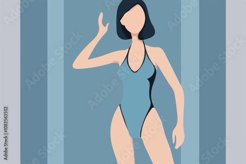 donna in costume da bagno estate mare piscina illustrazione stilizzata vettoriale EDITABILE