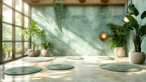 Tranquil Yoga and Meditation Room with Plants

