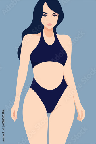 donna in costume da bagno estate mare piscina illustrazione stilizzata vettoriale EDITABILE