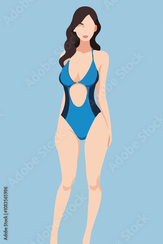 donna in costume da bagno estate mare piscina illustrazione stilizzata vettoriale EDITABILE