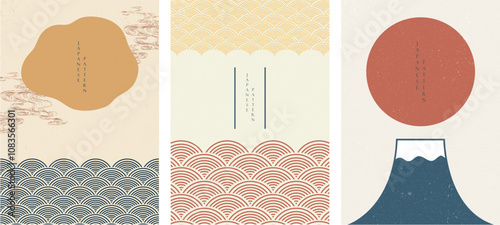 Hand drawn wave , Geometric pattern in Japnese style. Line pattern in vintage style. Template and banner design. 