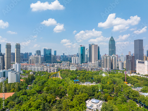 Skyline of the city landmark Central Business District in Wuhan, China photo