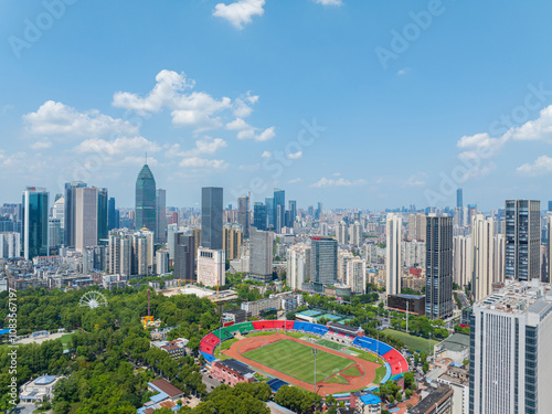 Skyline of the city landmark Central Business District in Wuhan, China photo